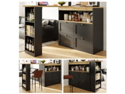 Mesa De Bar Giratoria 360° - 105x39x102 Cm - Con 4 Cajones Y Estantes Abiertos - Negro