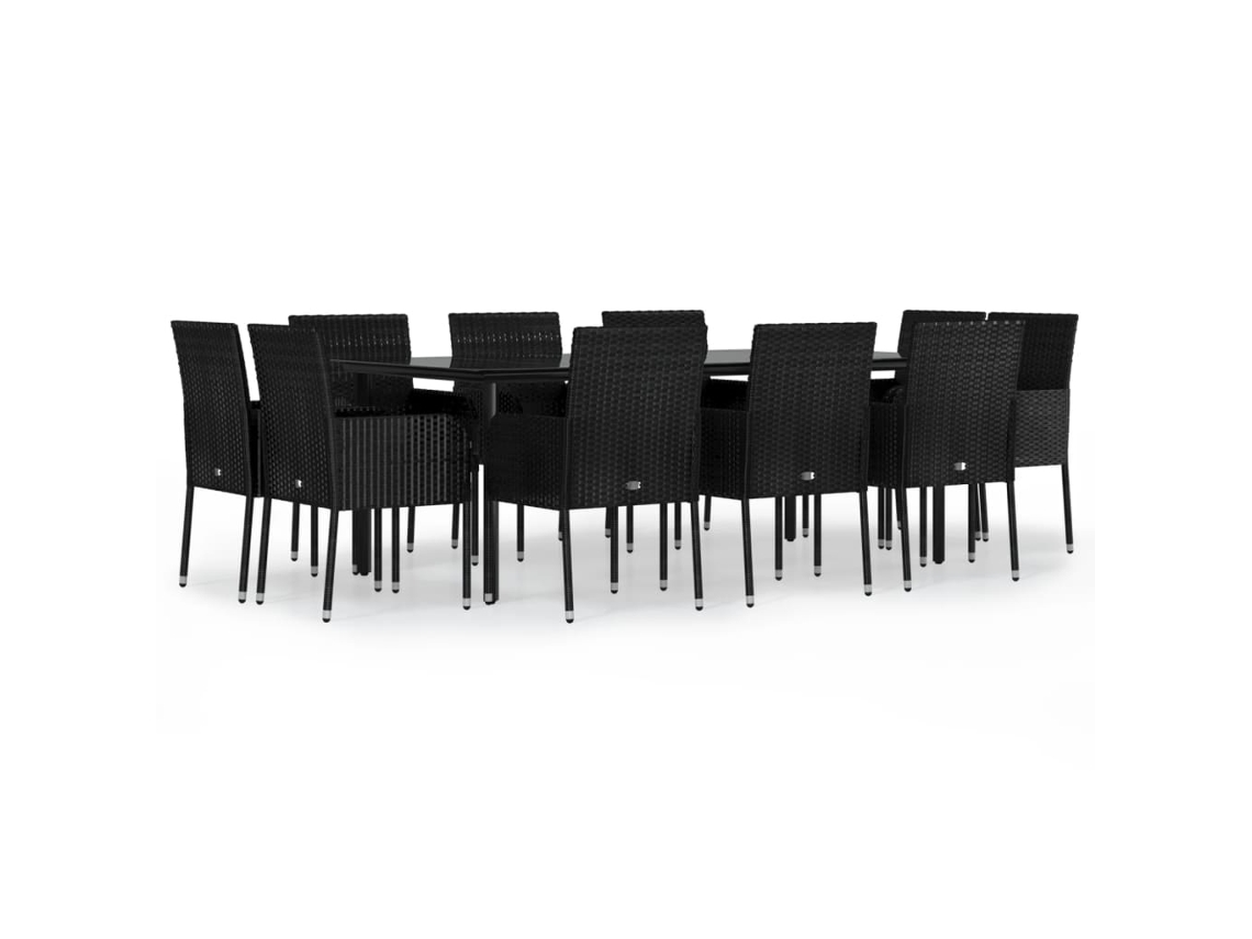 Conjunto 11 de comedor jardín VIDAXL con cojines ratán sintético negro
