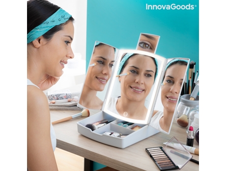 Espejo INNOVAGOODS 3-In-1 Folding LED with Make-up Organiser Panomir