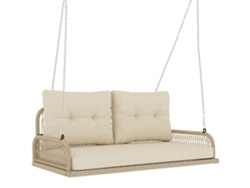 Columpio Hollywood, 2 plazas, ratán, cojines, cadenas, 240 kg, beige