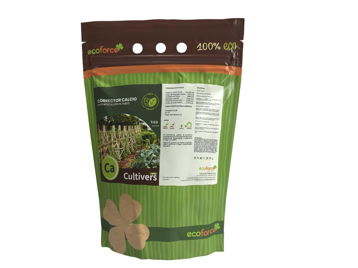 CULTIVERS Corrector de Calcio Vegetal Ecológico 5 kg para aplicación al suelo. Calcio para plantas. Corrector de Carencias Vegano.