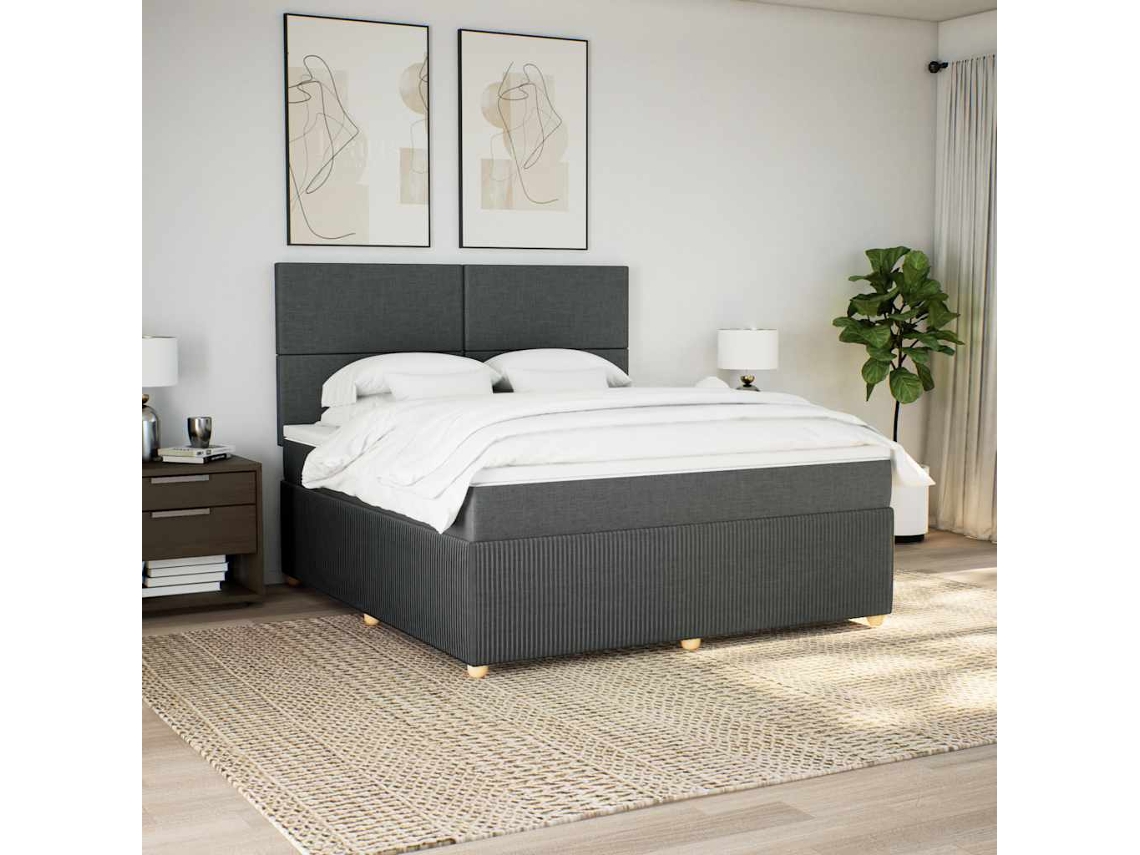 Cama Box Spring Con Colchón Tela Gris Oscuro 180x200 Cm