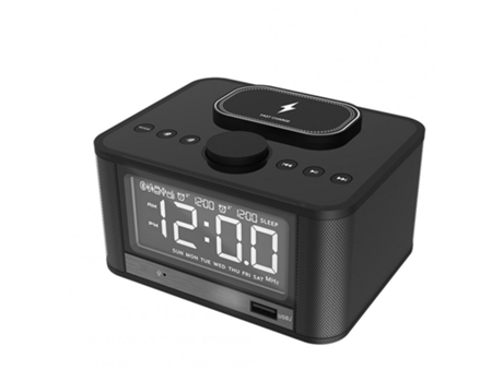 Altavoz Bluetooth Multifuncional Pantalla Led Compatible Home Hotel Hi-Fi Estéreo Escritorio Carga inalámbrica Despertador digital Enchufe negro I