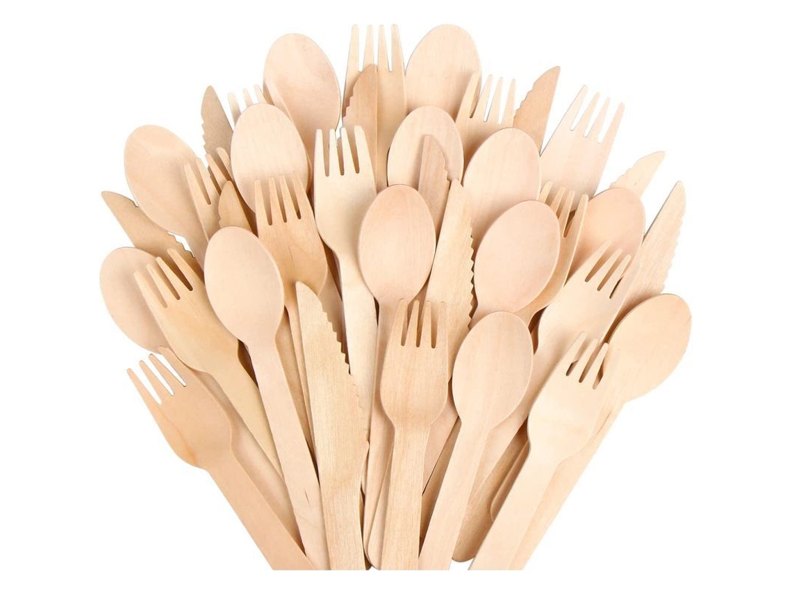 Set De Cubiertos De Madera 60 Piezas - Ecológico, Biodegradable Y Sin Plástico - Desechable De Abedul 20 Tenedores, Cucharas Y Cuchillos