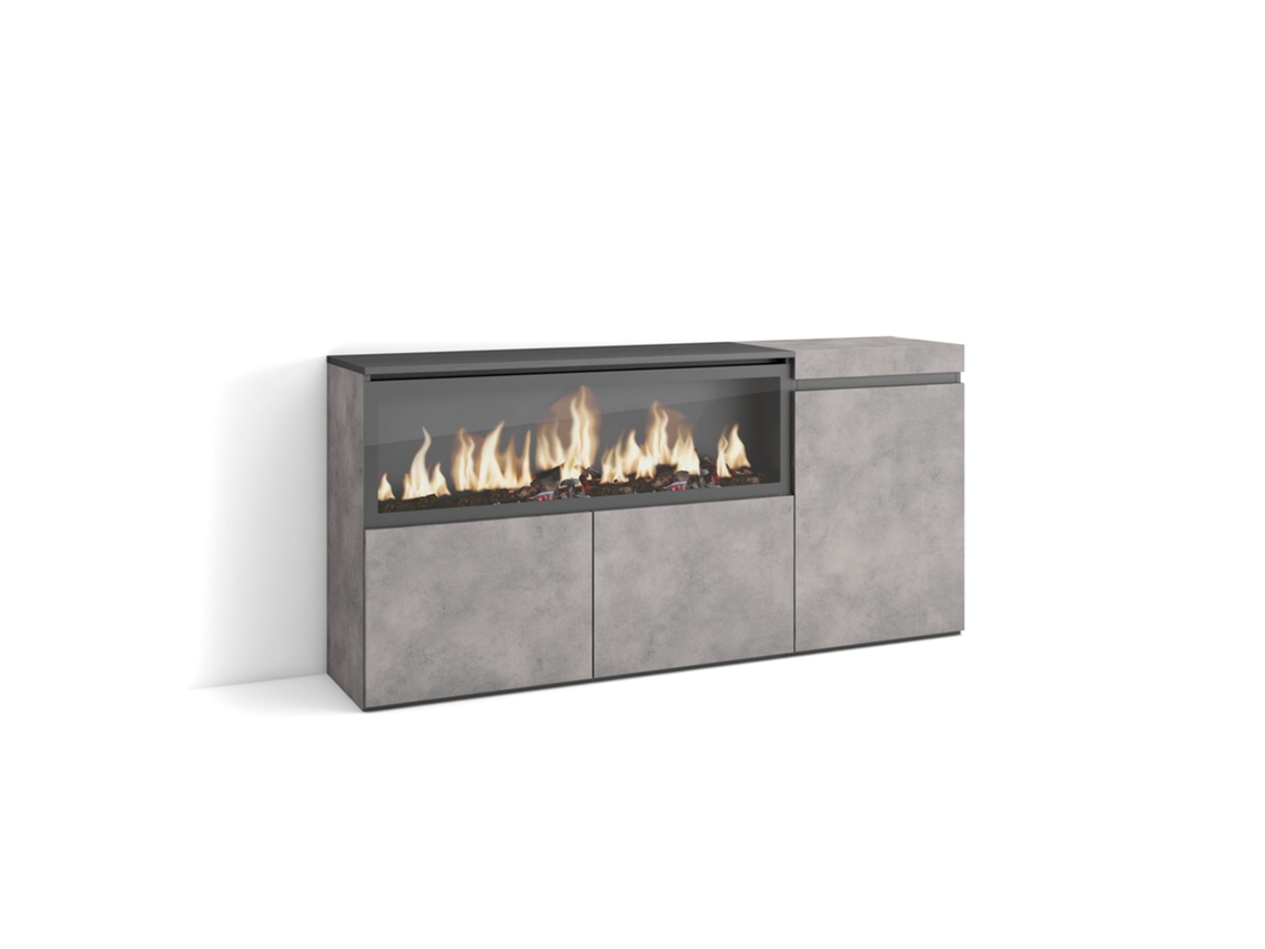 Aparadores para salón, 160, 3 Puertas, Chimenea eléctrica XXL, Cemento SKRAUT HOME