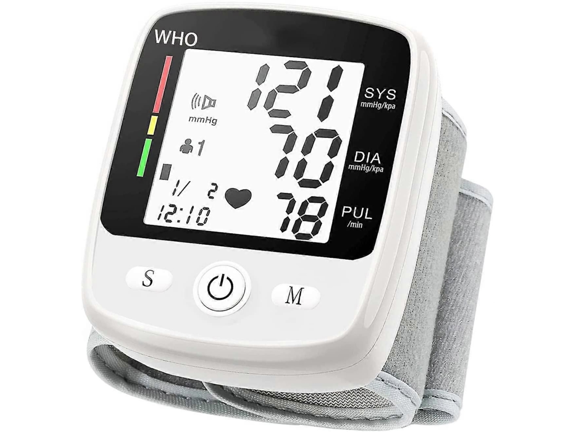 Monitor de presión arterial de muñeca, brazalete digital automático con carga USB.
