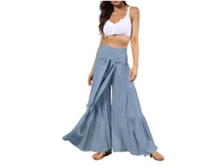 2026-pantalones De Pijama De Pierna Ancha Para Mujer De Cintura Alta Con Cinturón Nudo Para Yoga Playa Y Descanso S Azul