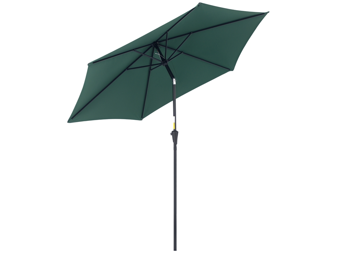 Sombrilla Para Jardín De Aluminio Ø260x235 Cm Parasol De Reclinable Con Manivela Y 6 Varillas De Metal Para Terraza Exterior Balcón Verde