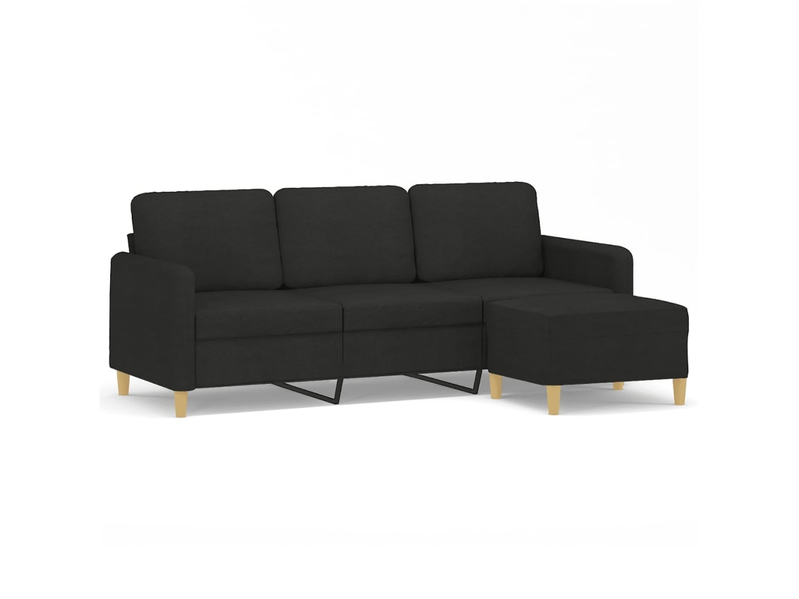 Maison Exclusive - Sofá de 3 plazas con reposapiés, 180 cm, tejido negro.