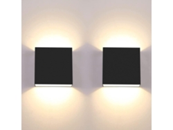 Paquete de 2 luces LED modernas de interior de 7 W, blanco cálido 3000 K, cuadradas, negras PRIME KANG