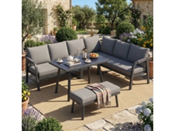 Conjunto De Comedor De Jardín Para 8 Personas Con Sofá Esquinero, Mesa Y Banco - Gris