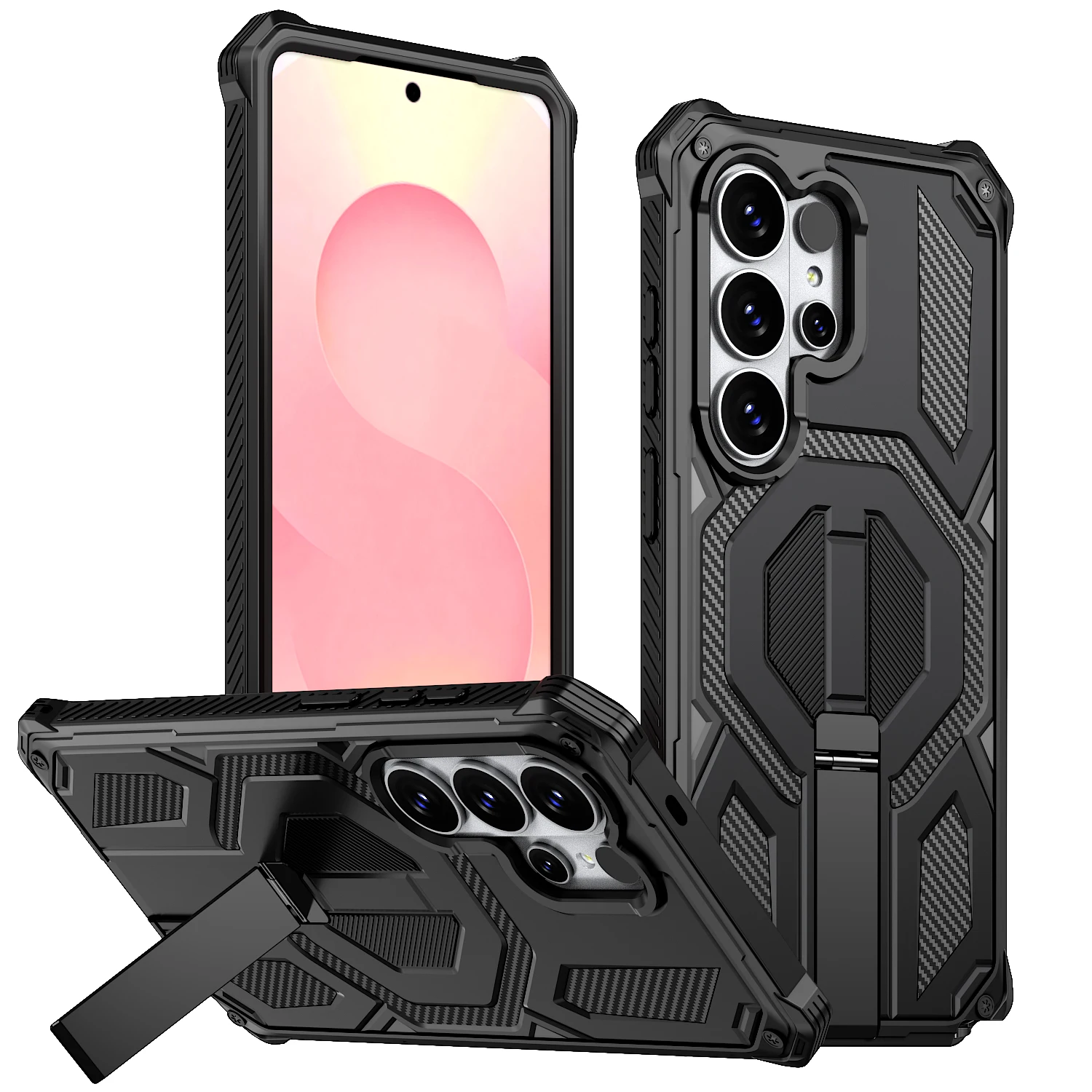(negro, Galaxy S26 Ultra) Funda Para Teléfono Con Soporte Magnético De Metal Y Función De Carga Inalámbrica.