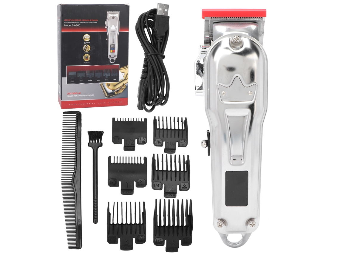 Afeitadora De Pelo Eléctrica Recargable Con Pantalla Lcd, Cortapelos Inalámbrico Ajustable Con Peine Guía, Silver Crown Usb