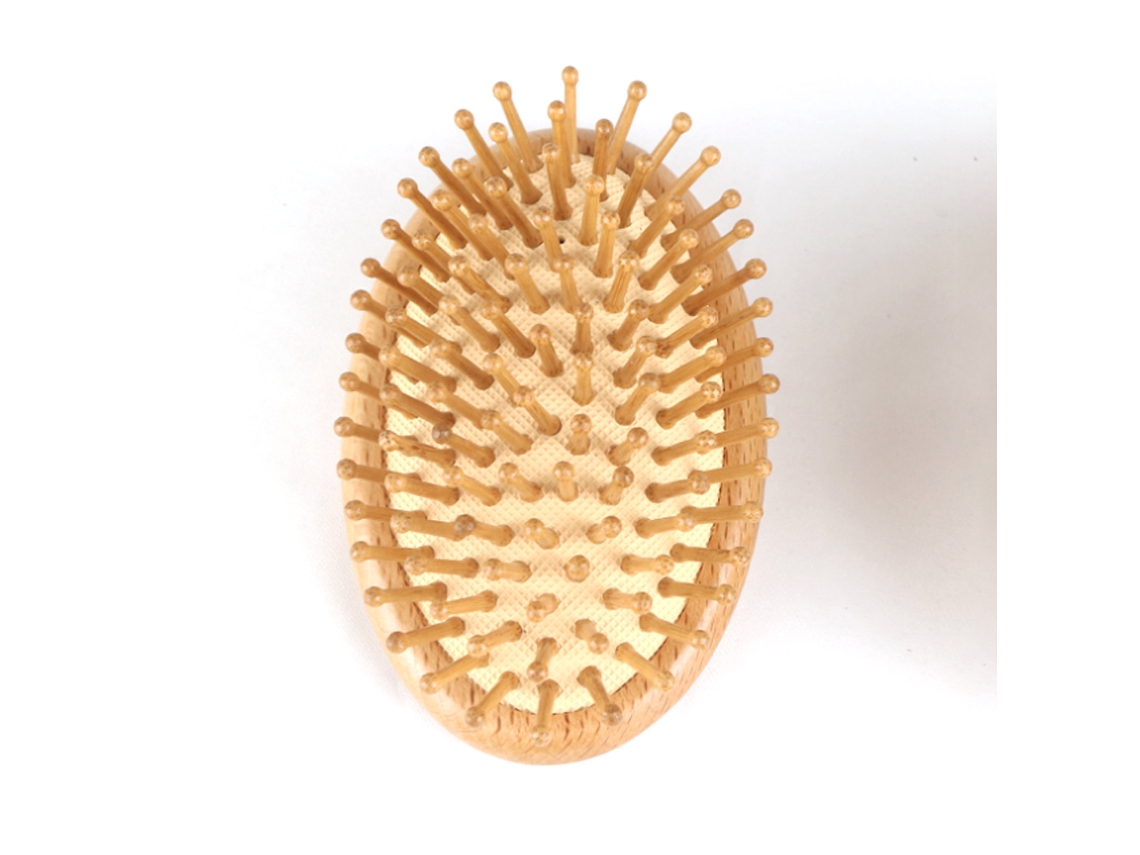 Cepillo de madera sin mango con pines redondos antiestáticos, protege el cuero cabelludo.