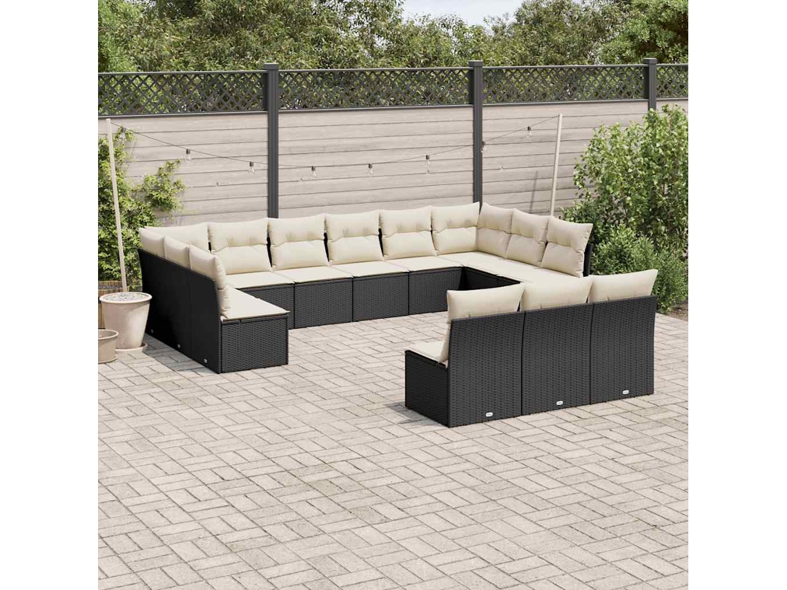 Conjunto de sofá de jardín de 13 piezas con cojines de mimbre sintético negro, Dkd Home Decor