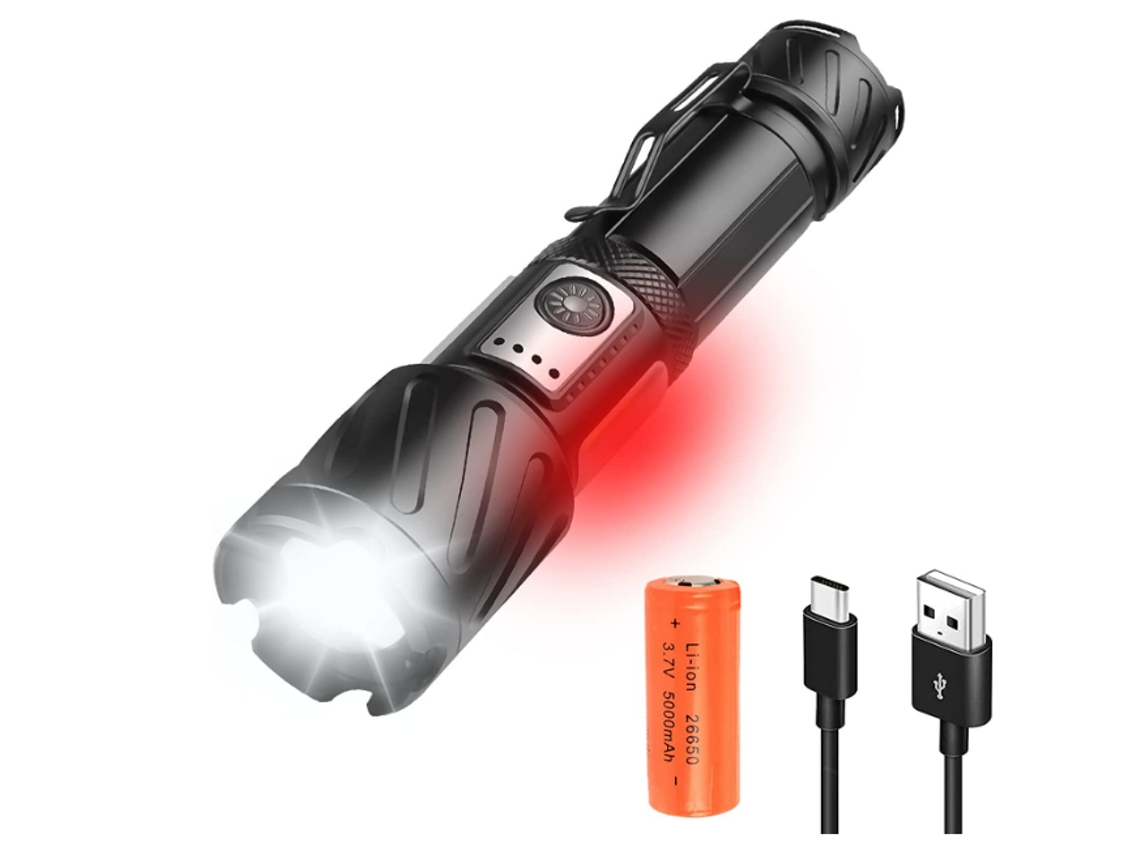 Linterna LED de 90.000 lúmenes, 6 modos de zoom, IPX65, para camping, color negro, Yizhood