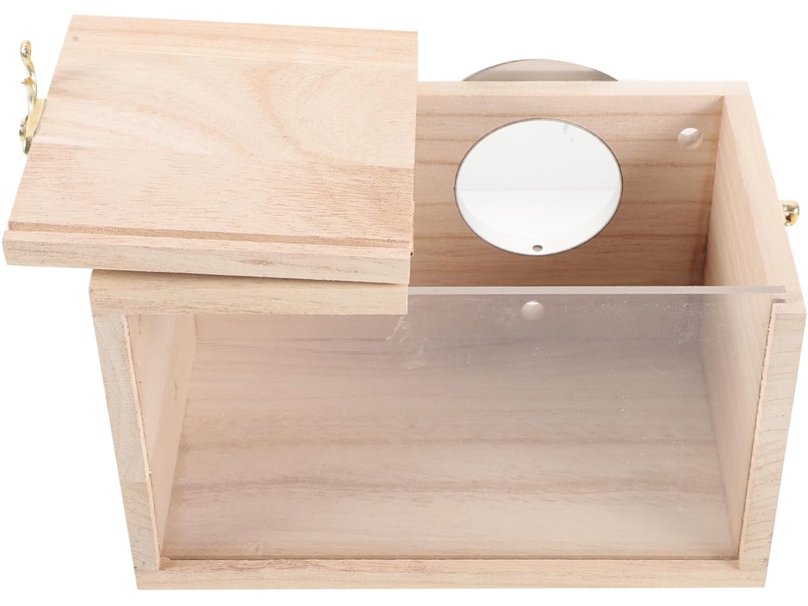 Casita De Madera Transparente Para Periquitos, Caja De Cría De 12x12x19,5 Cm.