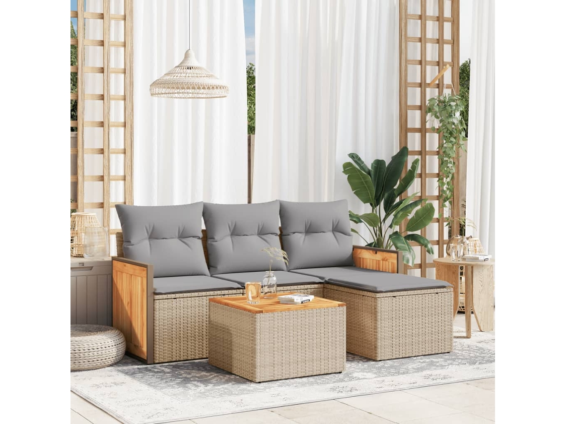 Conjunto de 5 sofás de jardín con cojines de mimbre beige Dkd Home Decor