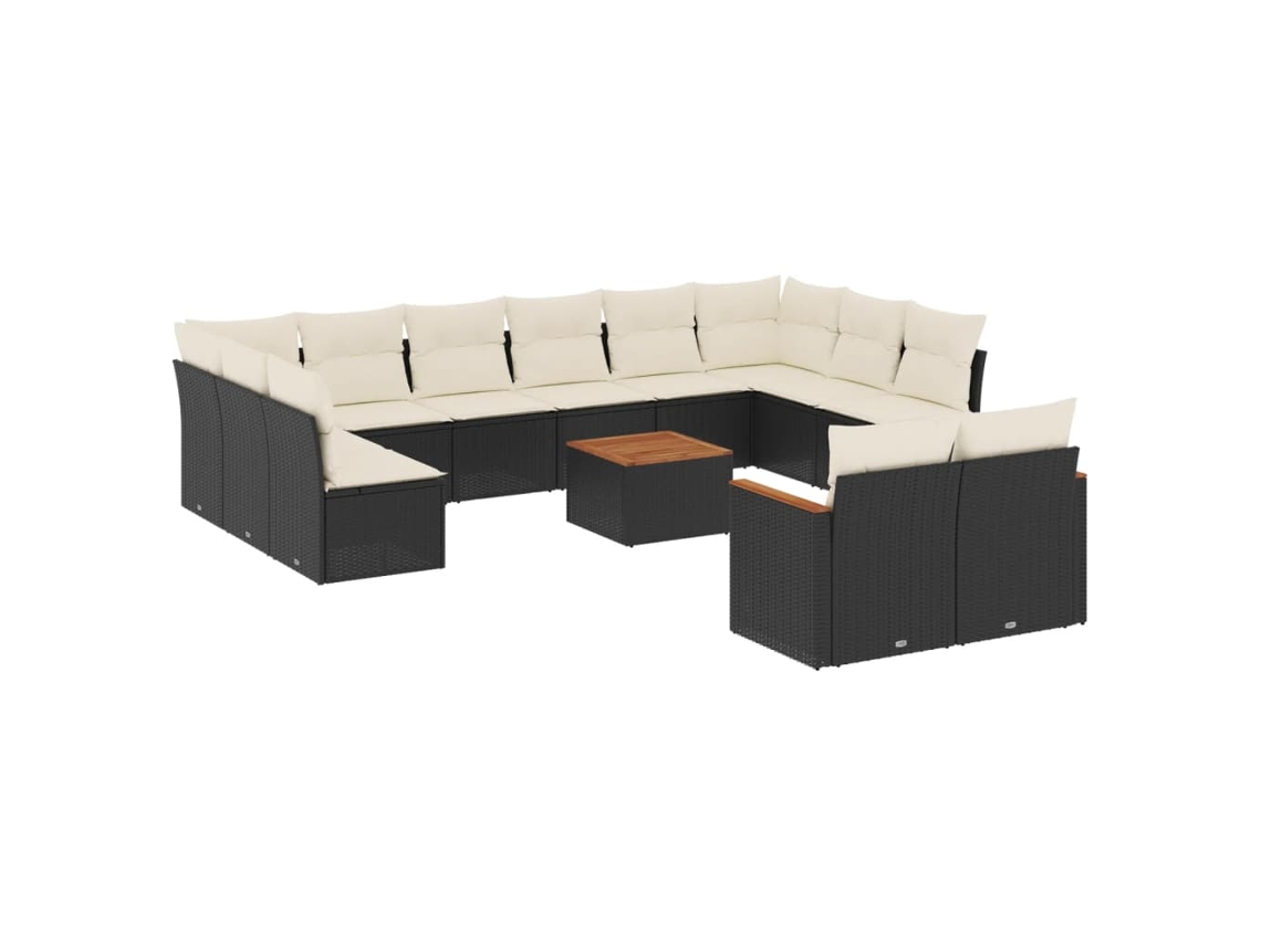 Conjunto de 13 sofás de jardín con cojines de mimbre, color negro, EXCLUSIVO DE LA CASA