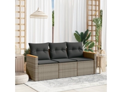 Conjunto de sofá de jardín de 3 piezas con cojines, ratán gris, DKD Home Decor