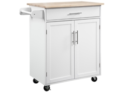 Carrito de cocina con ruedas, carrito de servicio, isla de cocina con cajón y toallero, color blanco VISTA
