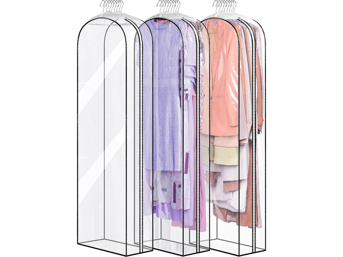 Fundas para ropa de 3 piezas, bolsa con cremallera lateral para Digitallab Dress (transparente/153 x 60 cm)