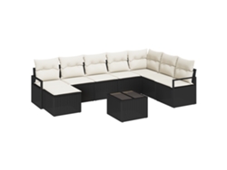 Conjunto 8 De Sofá De Jardín De Vidaxl Con Cojines En Ratán Poliéster Negro Y Crema Negro Poliratán