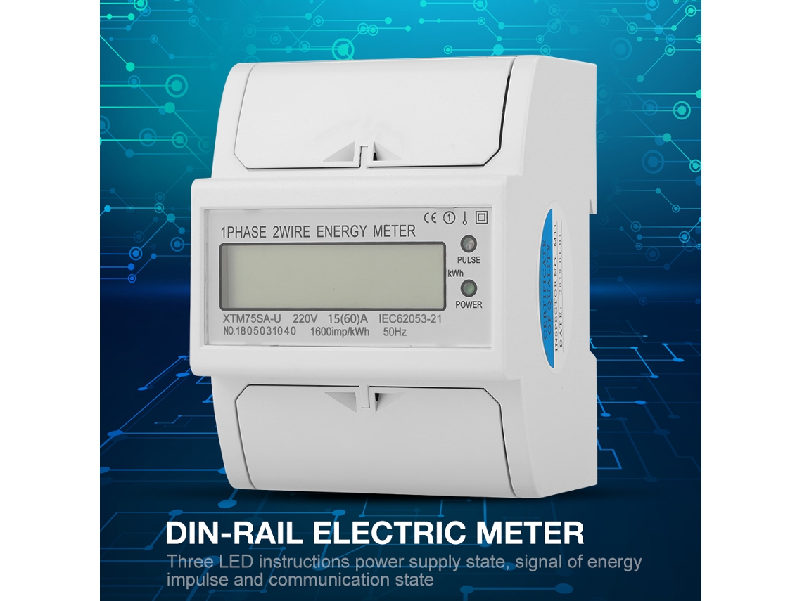 Medidor Eléctrico Digital Monofásico 2 Hilos Din-rail 15(60)a Kwh 220v
