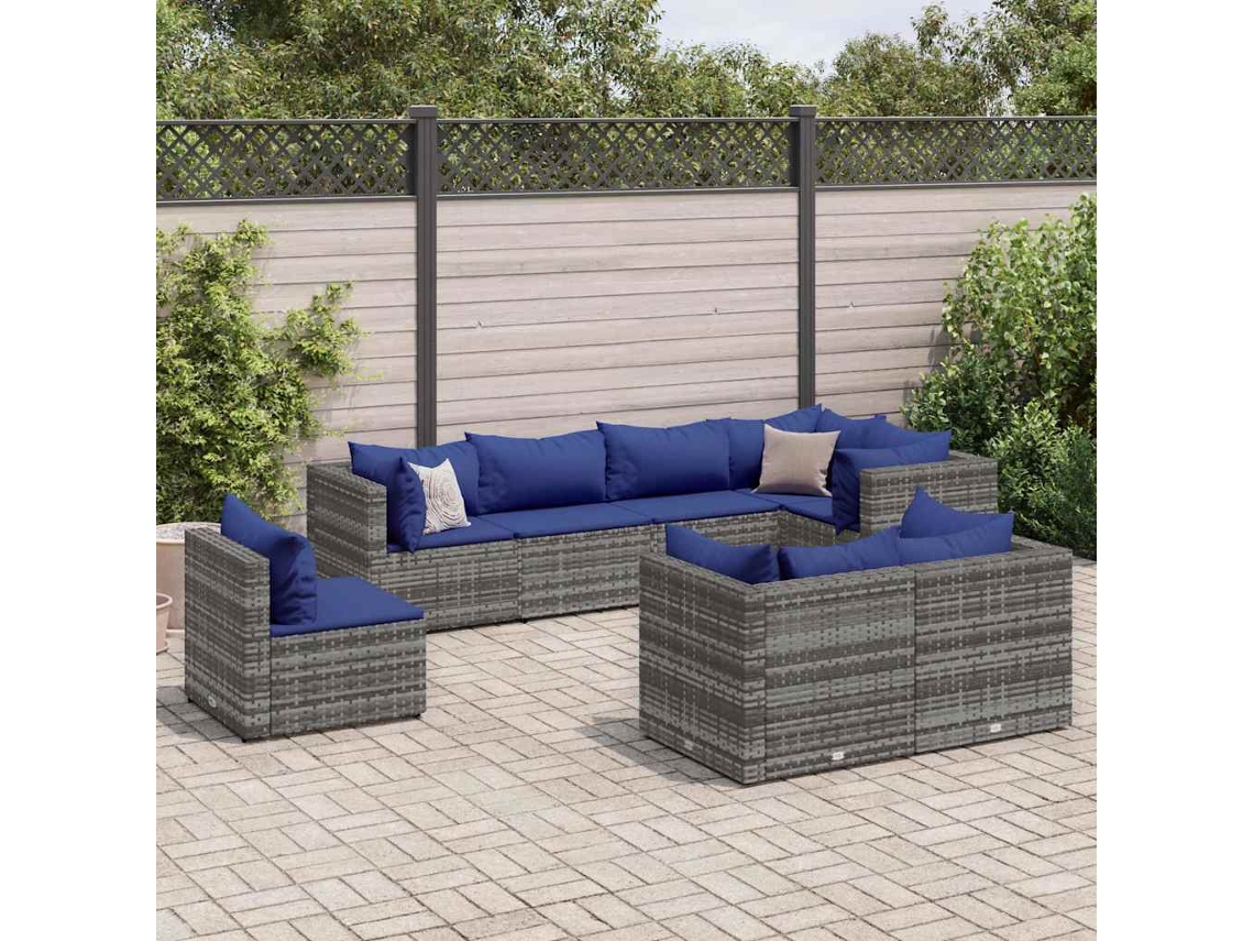 Conjunto de jardín de 8 piezas con cojines de mimbre gris de DKD Home Decor