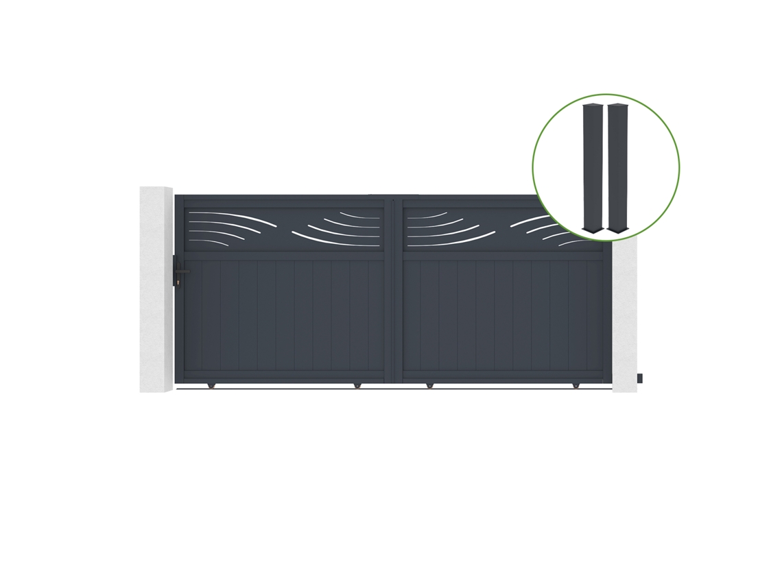 Puerta corredera 3,7m HALTI H.160cm aluminio gris 2 postes 20x20cm H.190cm CASANOOV