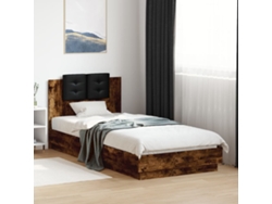 Cama Con Cabecero Madera De Ingeniería Roble Ahumado 90x200 Cm