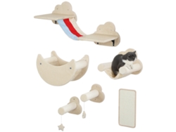 Conjunto De Pared Para Gatos, 6 Piezas, Plataformas De Red, Escaleras, Color Beige.