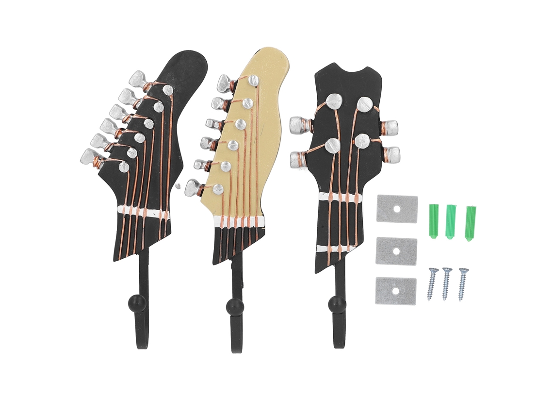 Baok - Juego de 3 ganchos de pared decorativos con forma de guitarra, resina ecológica, 25 kg, para pasillo y sala de estar.