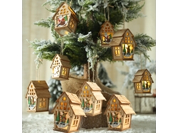 Casa de madera 2026 con luces LED, chalet navideño DIY para decorar un árbol, regalo y adornos navideños.