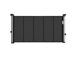 Barrera de seguridad retráctil para bebés, material de malla, instalación ajustable, color negro, 55 pulgadas.