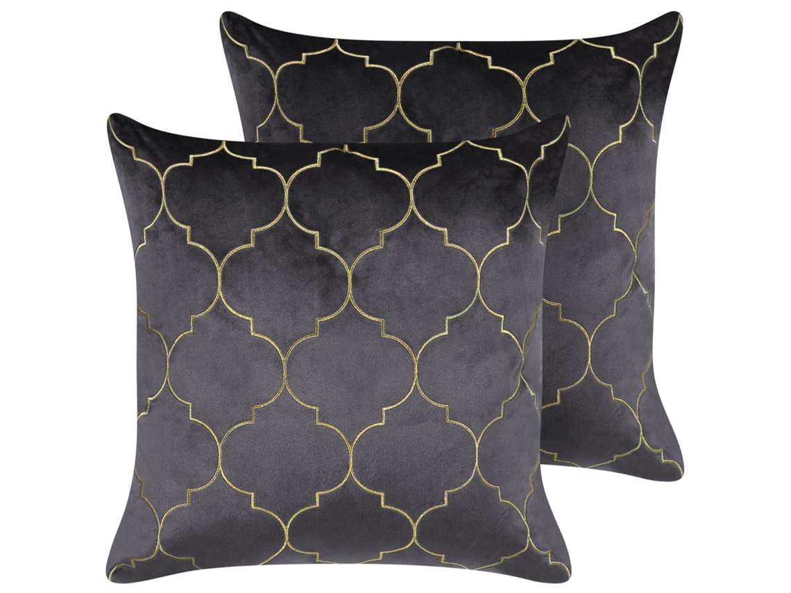 Juego de cojines decorativos BELIANI Alyssum de Terciopelo Gris 45x45x12