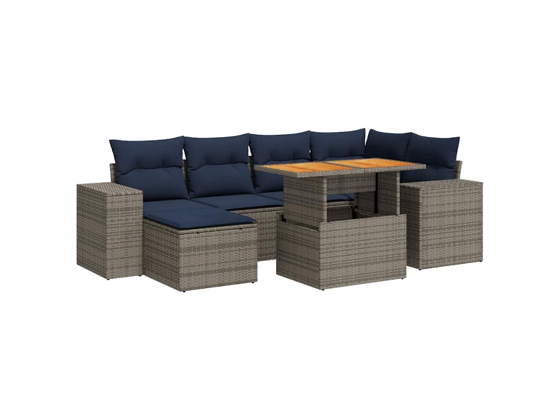 Maison Exclusive - Set De Sofás De Jardín 7 Pzas Con Cojines Ratán Sintético Gris