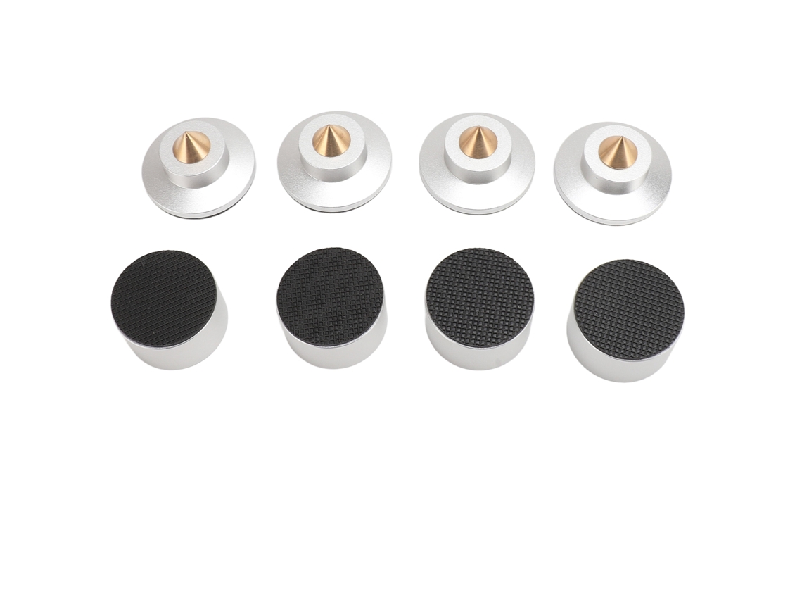 4pcs Pés De Isolamento De Alto-falante Alumínio Amortecedor De Impacto Spike Pad Para Subwoofer Amplificador Prata