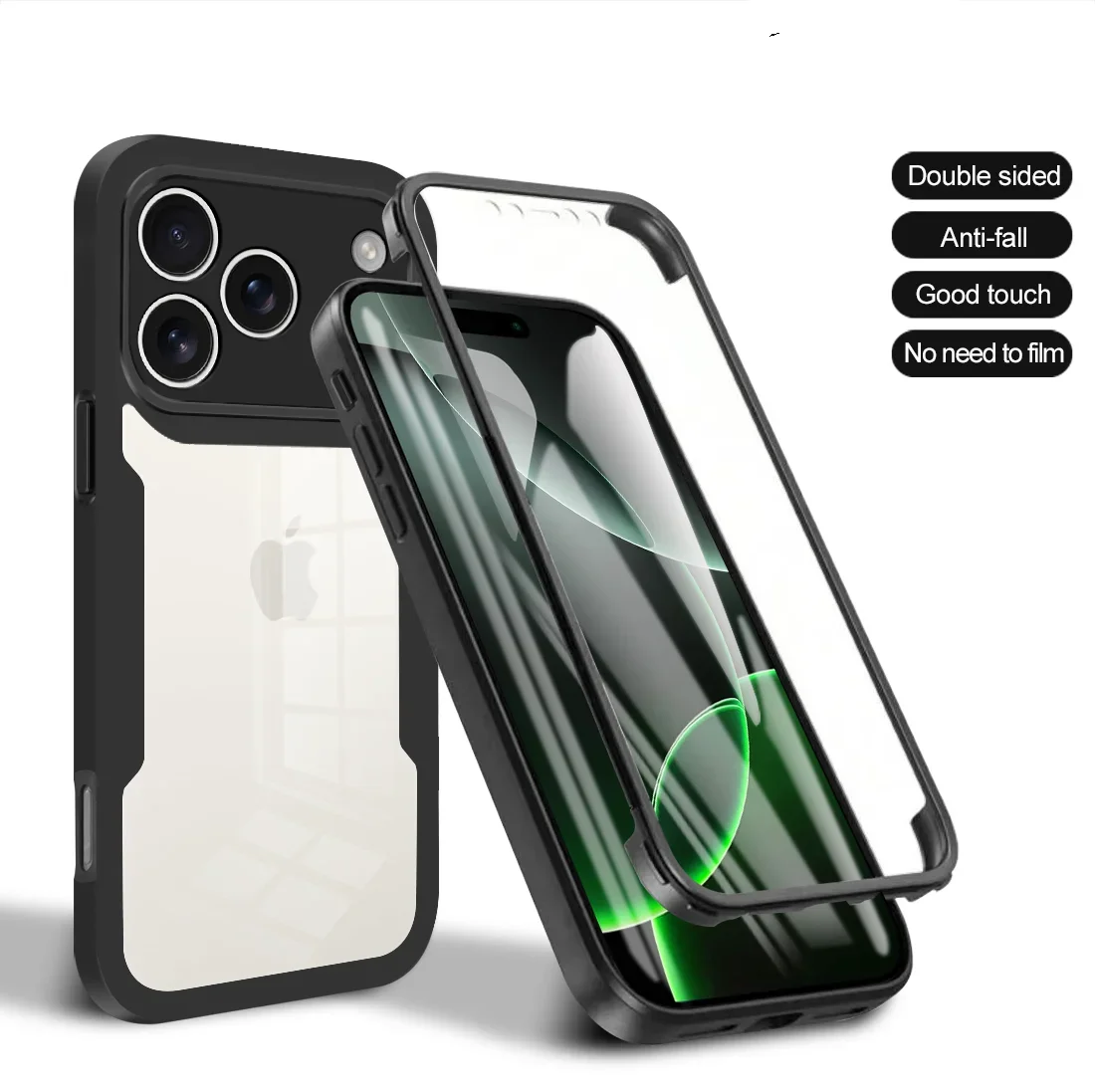 (negro, Iphone 17 Pro) Lujosa Funda Transparente Ultrafina Para Teléfono, Protección De Pantalla Completa De 360° Contra Caídas.