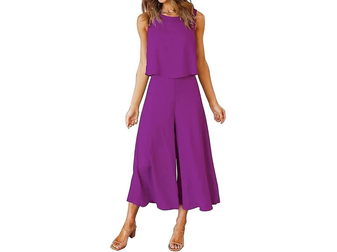 2026-conjunto De Verano Para Mujer Roylamp: Blusa Corta Cuello Redondo Y Pantalones Anchos Cropped