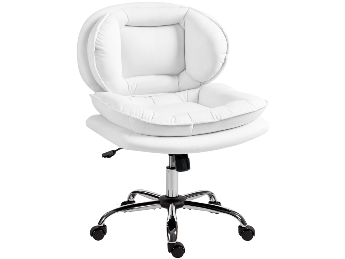 Silla De Oficina Blanca Con Asiento Ancho Y Ruedas.