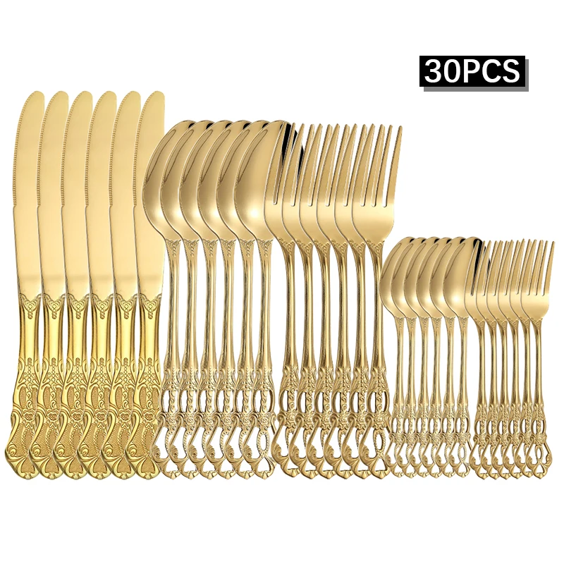 (30 Piezas) Vajilla De Acero Inoxidable De Alta Gama Huangting: Cuchillo Para Carne, Tenedor, Cuchara Y Cuchara De Postre De Estilo Occidental.