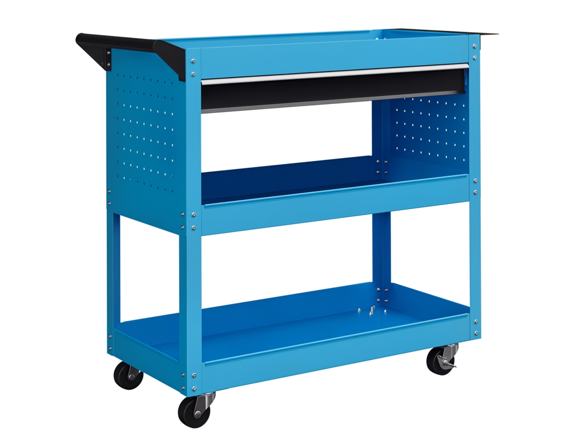 Tool Boxes-carro De Taller 3 Niveles Con Cajón, Soporte Lateral Para Herramientas Y Asa, 82x35x76 Cm, Azul