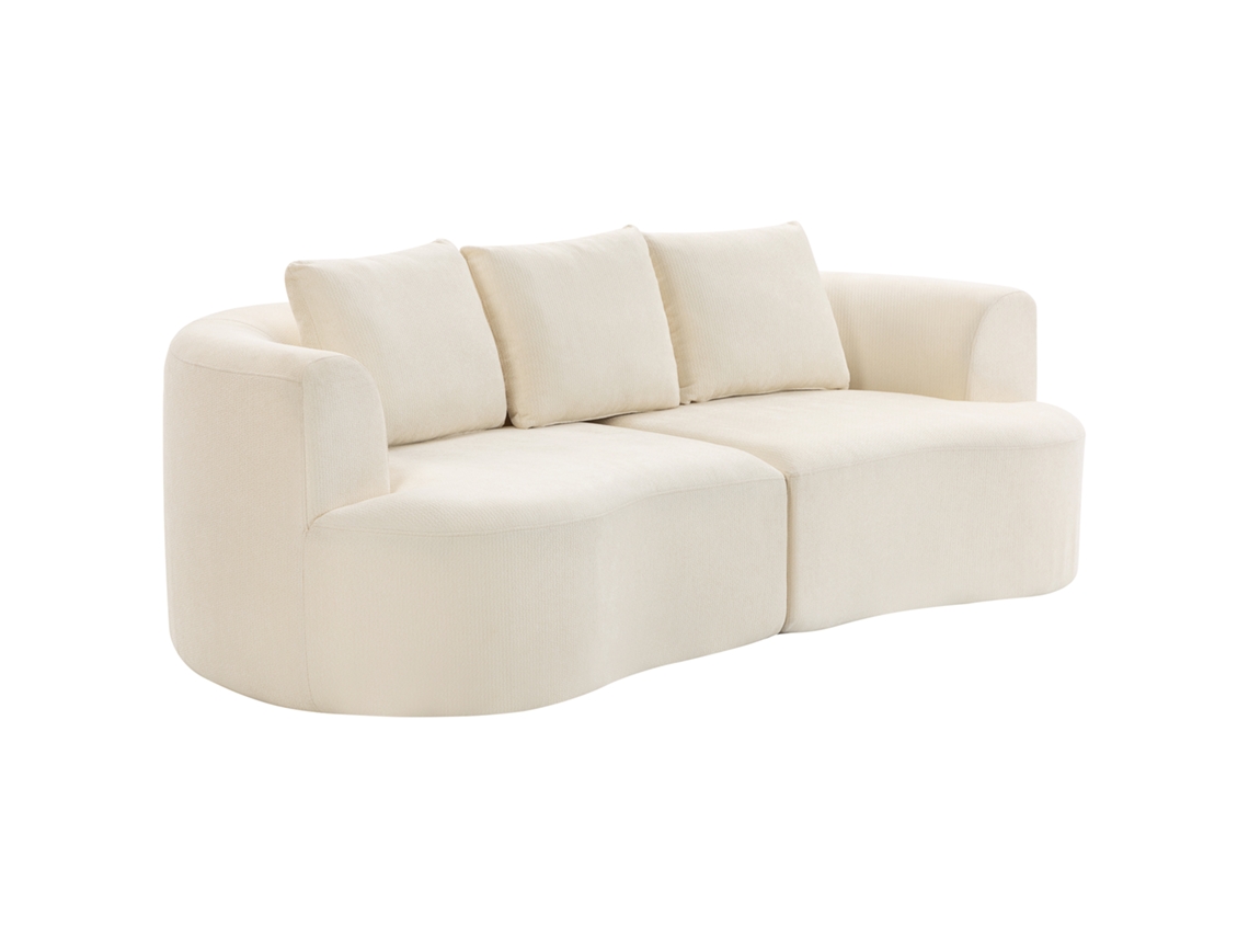 Sofá modular de 3 plazas, 260 cm, sin estructura rígida, con asiento ancho y acolchado grueso, 3 cojines, en chenilla, color crema PRIME KANG