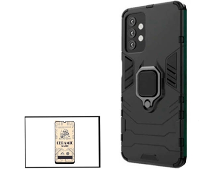 Kit Cristal Templado CeramicGlass Full Cover y Funda 3x1 Miltary Defender Samsung Galaxy M32 5G PHONECARE Negro