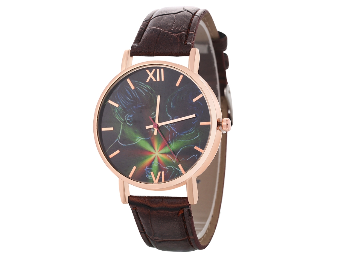 Elegante Reloj De Pulsera Para Parejas De Piel Sintética Con Esfera Redonda Y Movimiento De Cuarzo (color Café).
