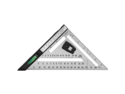 Regla triangular para carpintería de 7 pulgadas con doble escala y nivel de burbuja.