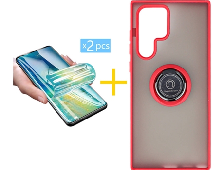 Carcasa + 2 Protectores de Pantalla para Samsung Galaxy S22 Ultra 5G ACCETEL Rojo