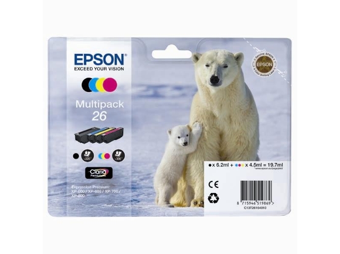 Pack ahorro cartuchos de tinta original EPSON, 26, Oso polar, C13T26164020, T2616