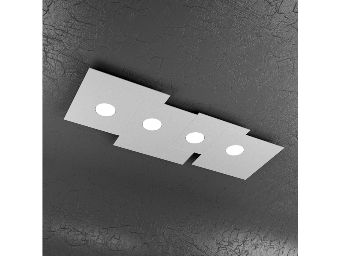Lámpara de techo rectangular Toplight de 4 luces con casquillo Gx53, estructura gris, diseño moderno, 86 x 37 x 3 cm.